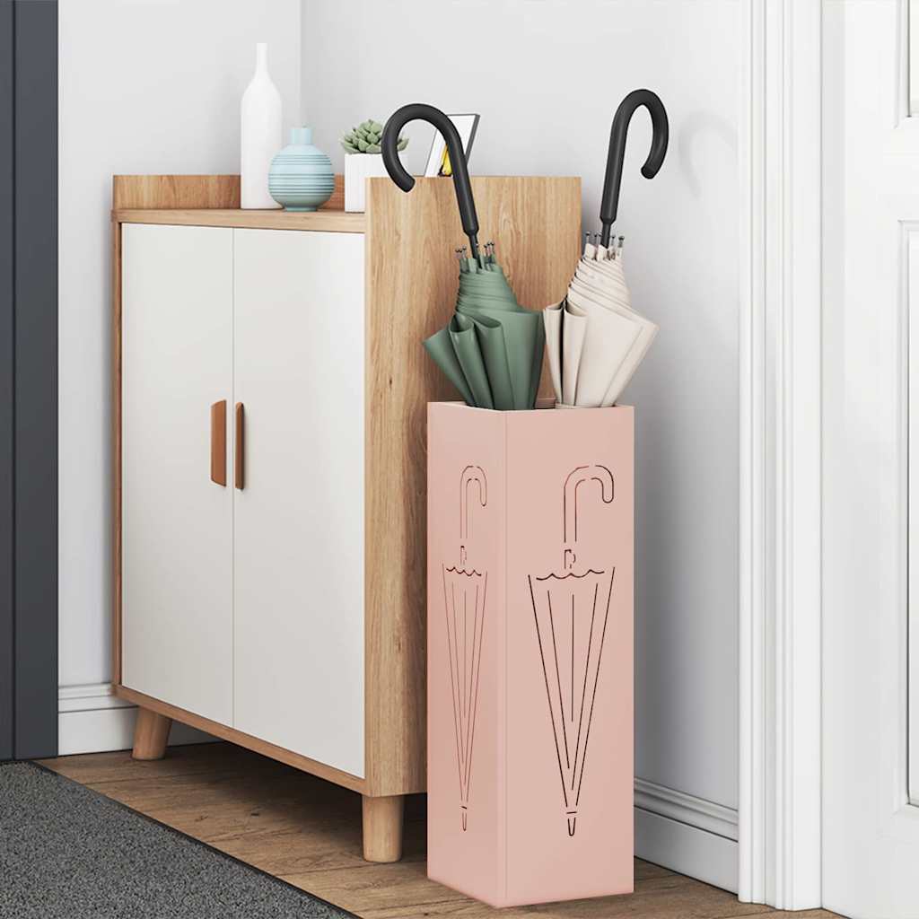 Vidaxl porte-parapluie avec rangement rose 15,5 x 15,5 x 49 cm en métal