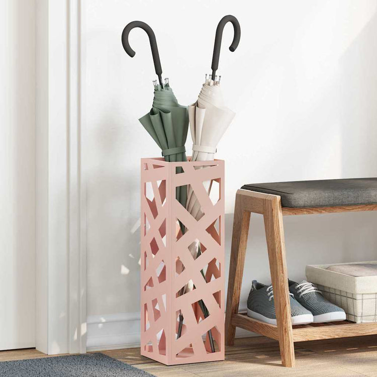 Vidaxl porte-parapluie avec rangement rose 15,5 x 15,5 x 49 cm en métal
