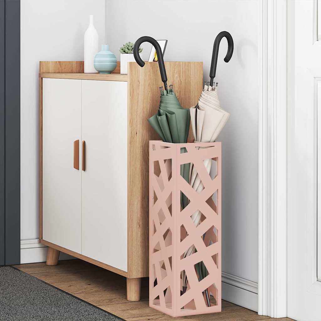 Vidaxl porte-parapluie avec rangement rose 15,5 x 15,5 x 49 cm en métal