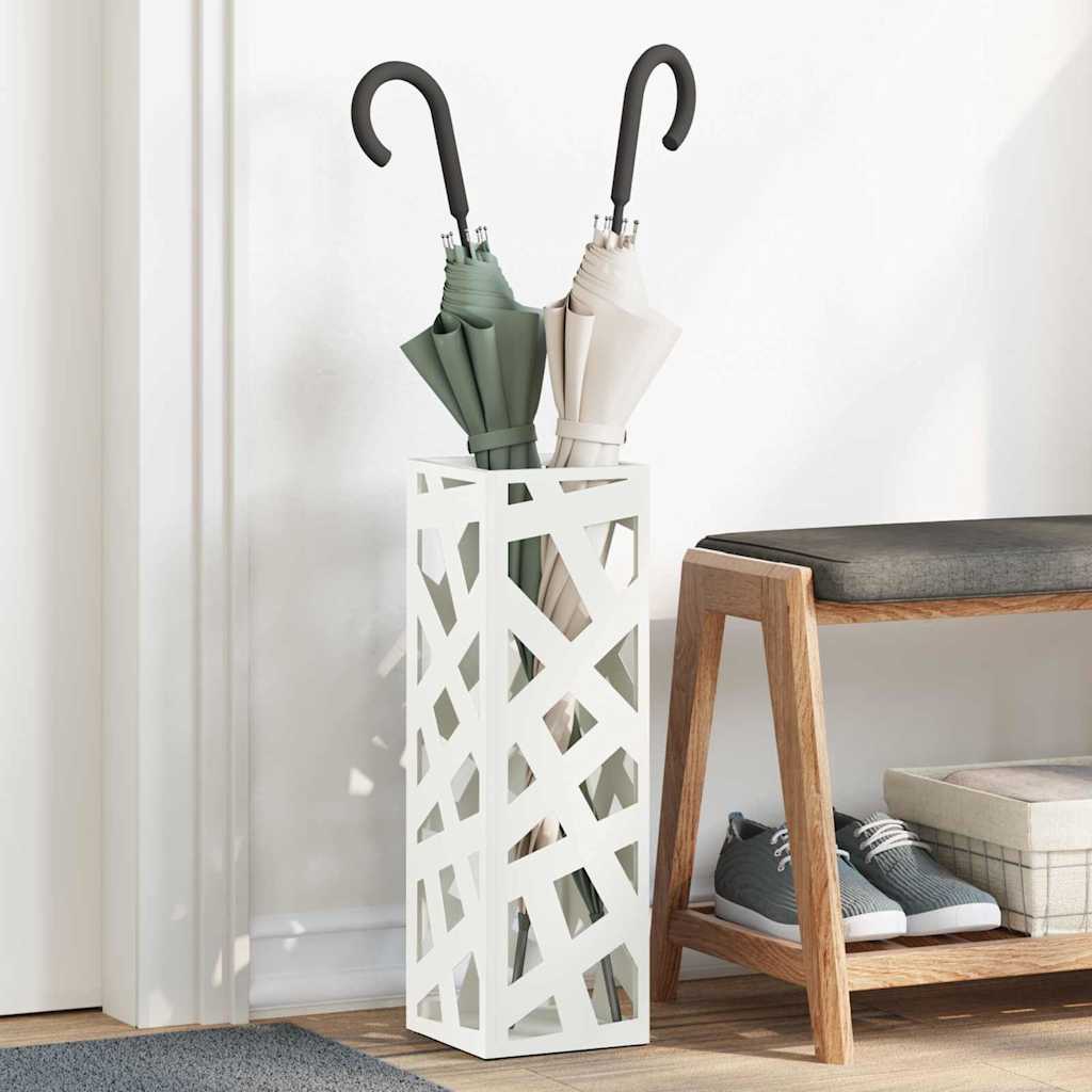 VidaXL porte-parapluie avec rangement blanc 15,5 x 15,5 x 49 cm métal