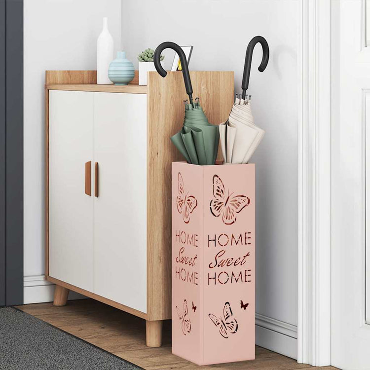Vidaxl porte-parapluie avec rangement rose 15,5 x 15,5 x 49 cm en métal