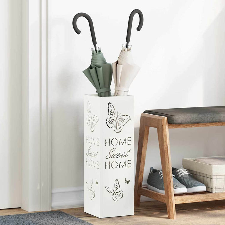 VidaXL porte-parapluie avec rangement blanc 15,5 x 15,5 x 49 cm métal