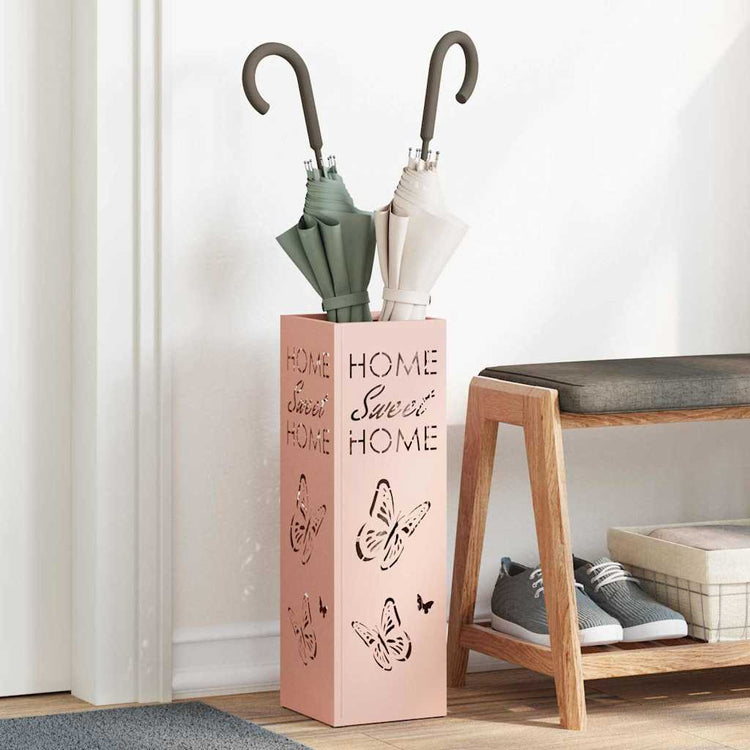 Vidaxl porte-parapluie avec rangement rose 15,5 x 15,5 x 49 cm en métal