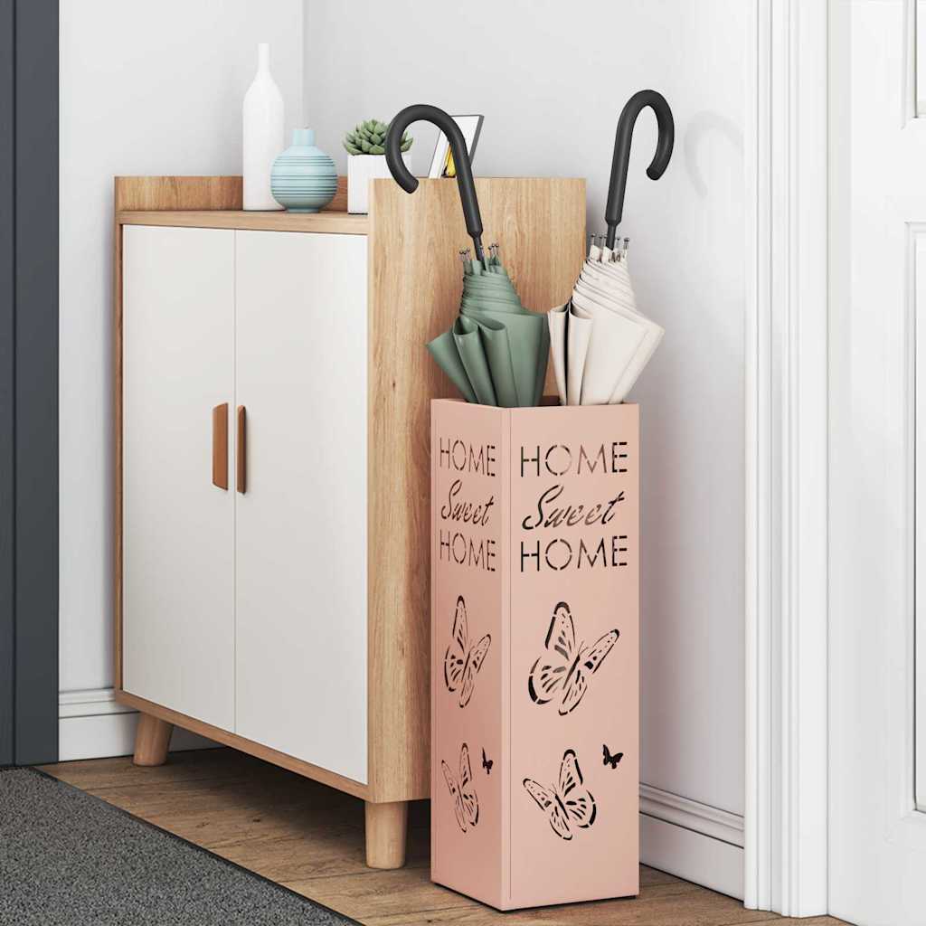 Vidaxl porte-parapluie avec rangement rose 15,5 x 15,5 x 49 cm en métal