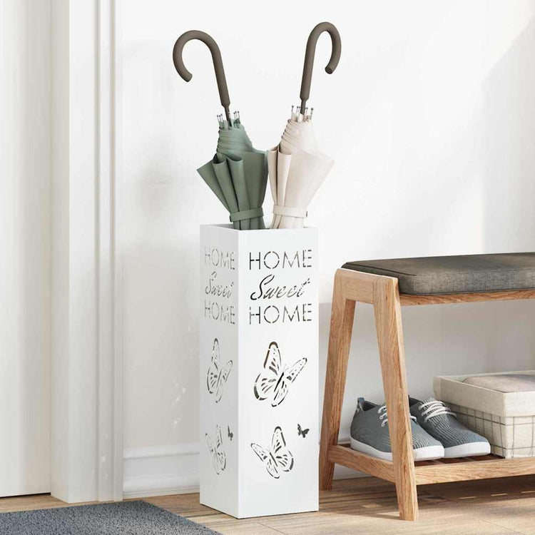 VidaXL porte-parapluie avec rangement blanc 15,5 x 15,5 x 49 cm métal