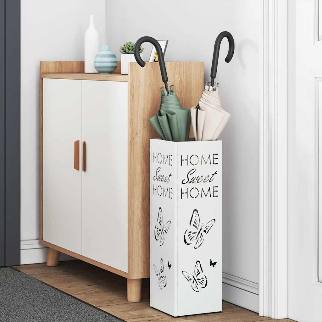 VidaXL porte-parapluie avec rangement blanc 15,5 x 15,5 x 49 cm métal