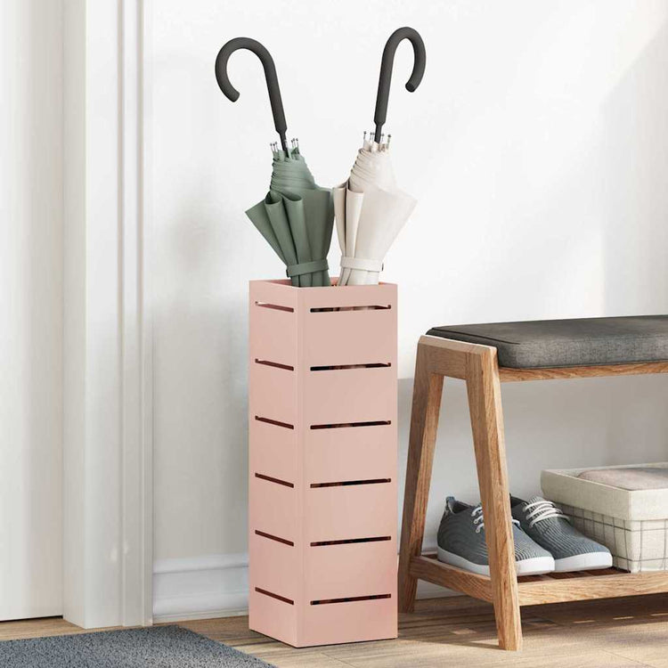 Vidaxl porte-parapluie avec rangement rose 15,5 x 15,5 x 49 cm en métal