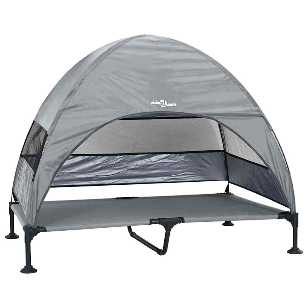 Vidaxl lit surélevé pour chien gris clair 127 x 81 x 108 cm tissu et acier