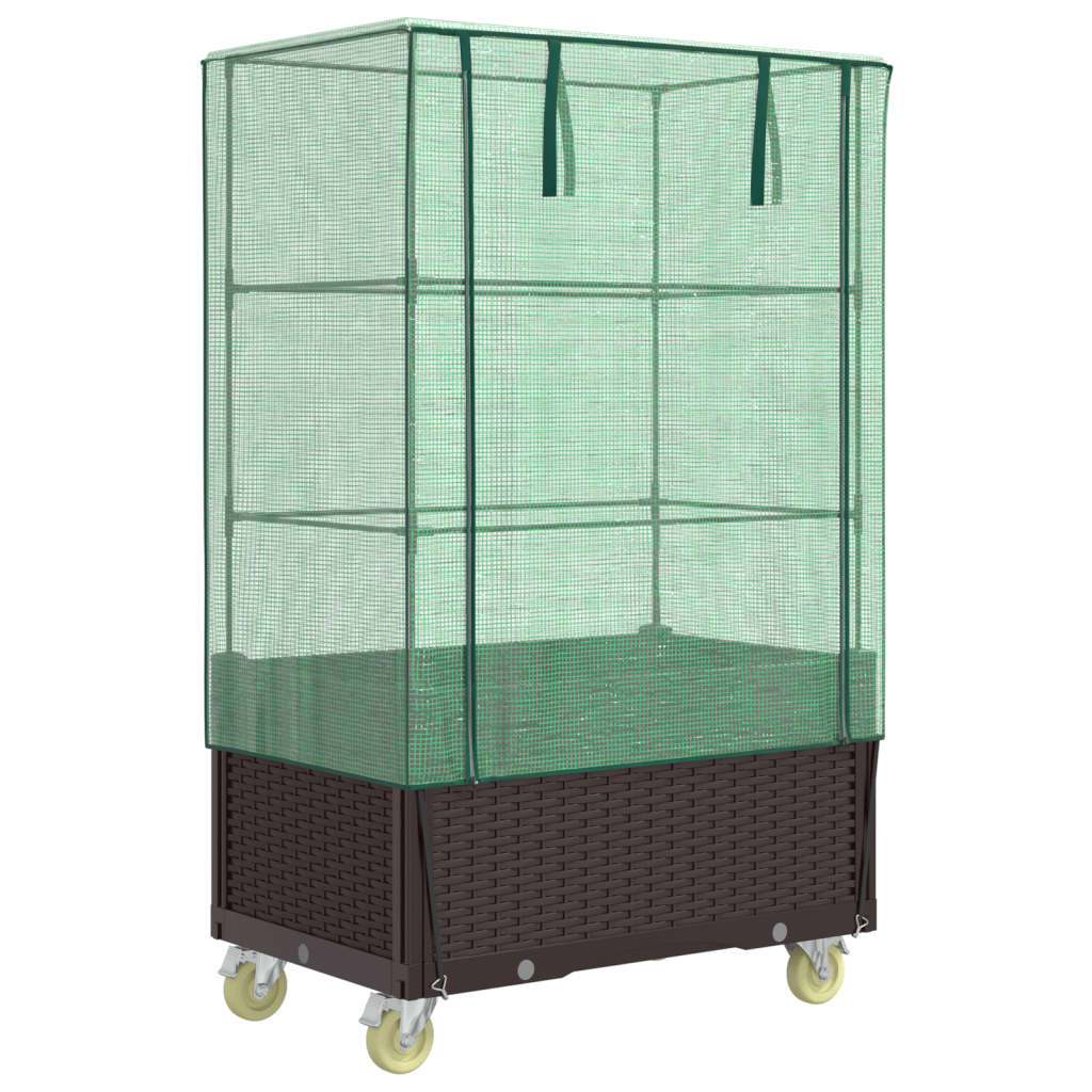 Planteur vidaxl élevé avec couverture et roues 80x50x182 cm rattanlook