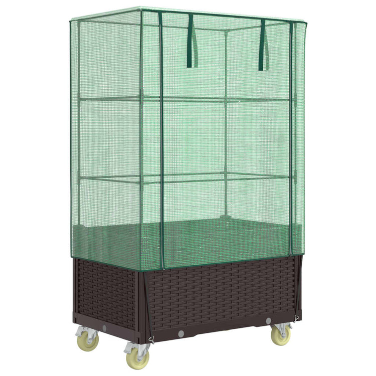 Planteur vidaxl élevé avec couverture et roues 80x50x182 cm rattanlook