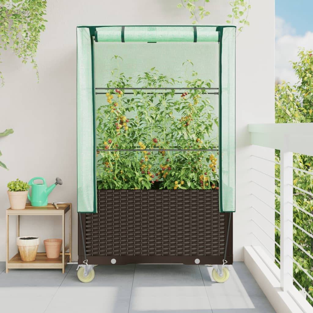 Planteur vidaxl élevé avec couverture et roues 80x50x182 cm rattanlook