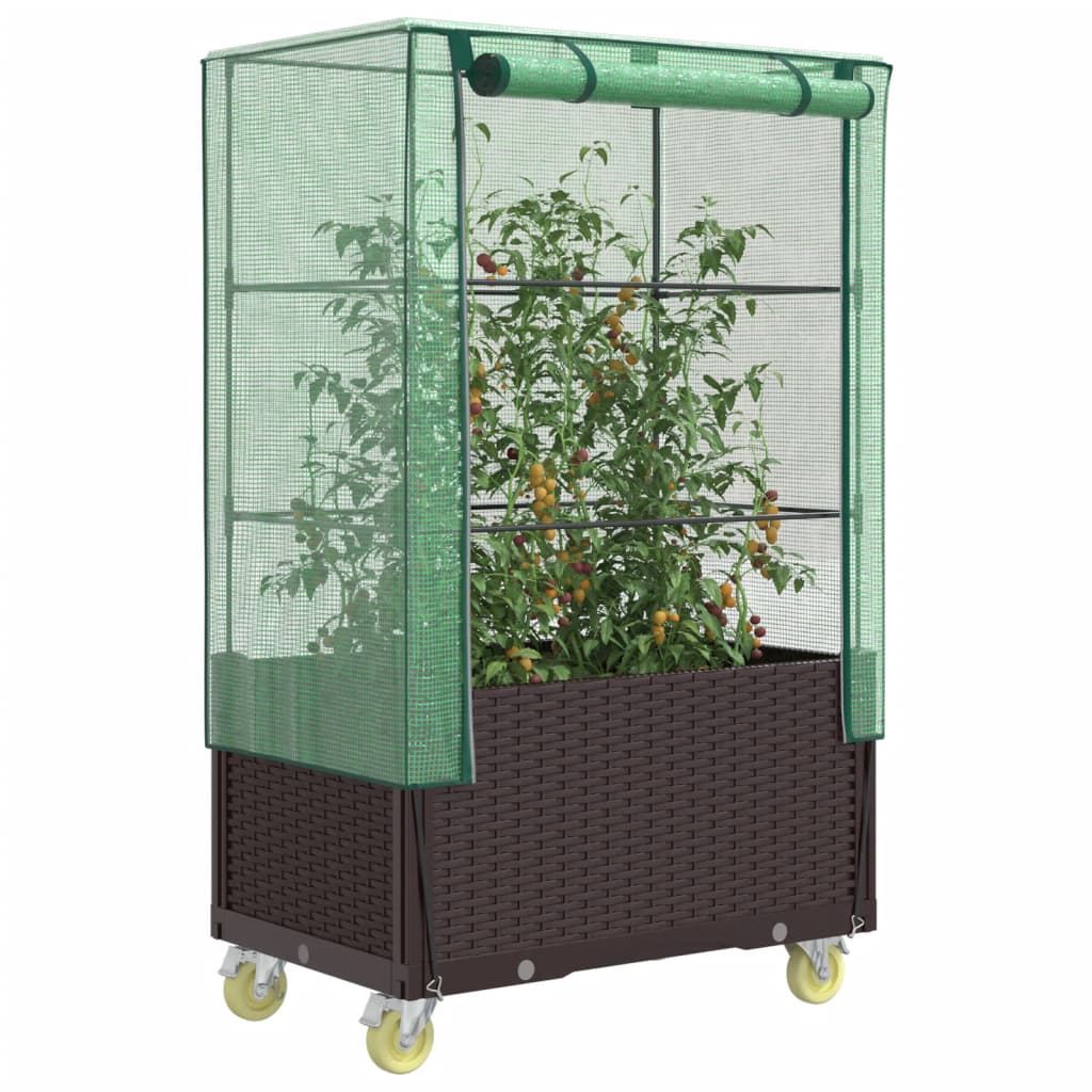 Planteur vidaxl élevé avec couverture et roues 80x50x182 cm rattanlook