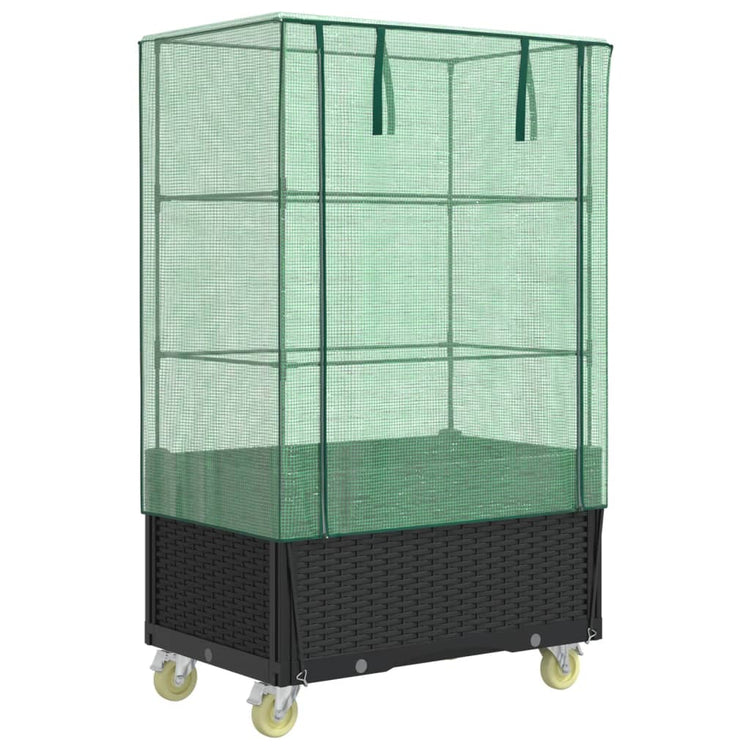Planteur vidaxl élevé avec couverture et roues 80x50x182 cm rattanlook