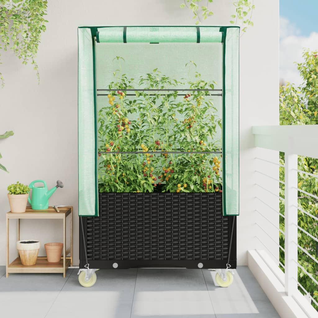 Planteur vidaxl élevé avec couverture et roues 80x50x182 cm rattanlook