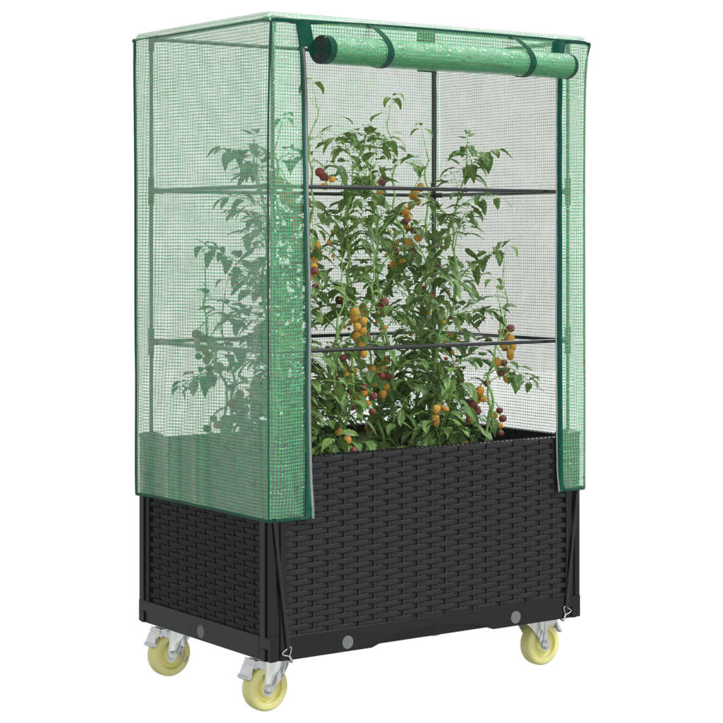 Planteur vidaxl élevé avec couverture et roues 80x50x182 cm rattanlook
