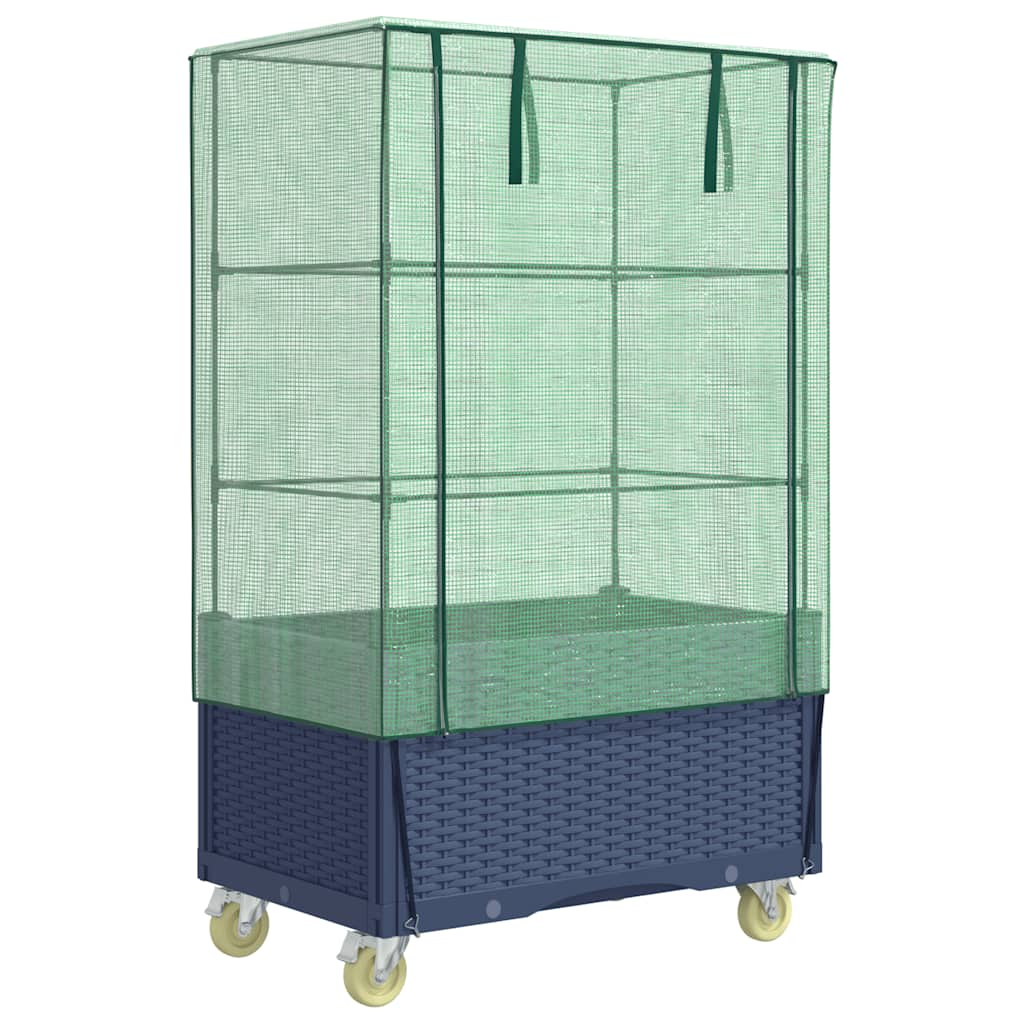 Planteur vidaxl élevé avec couverture et roues 80x50x182 cm rattanlook