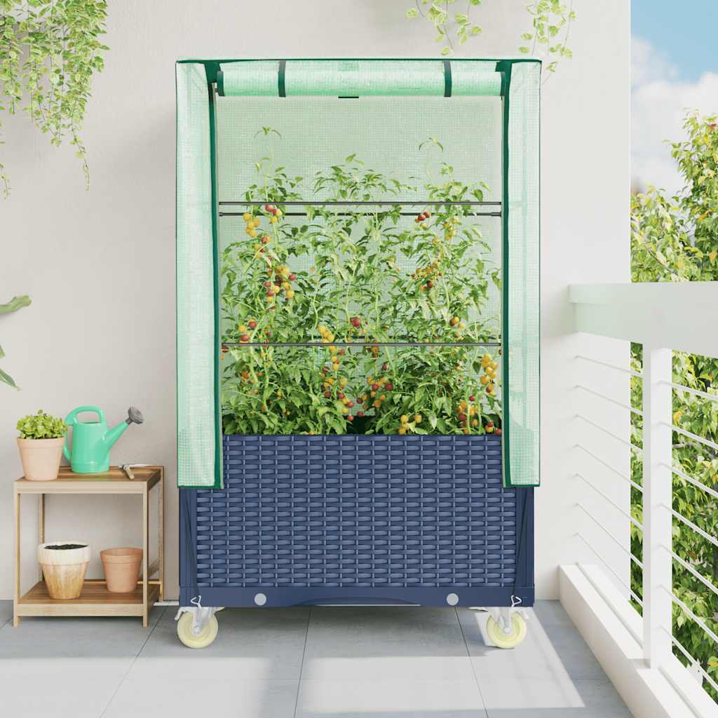 Planteur vidaxl élevé avec couverture et roues 80x50x182 cm rattanlook