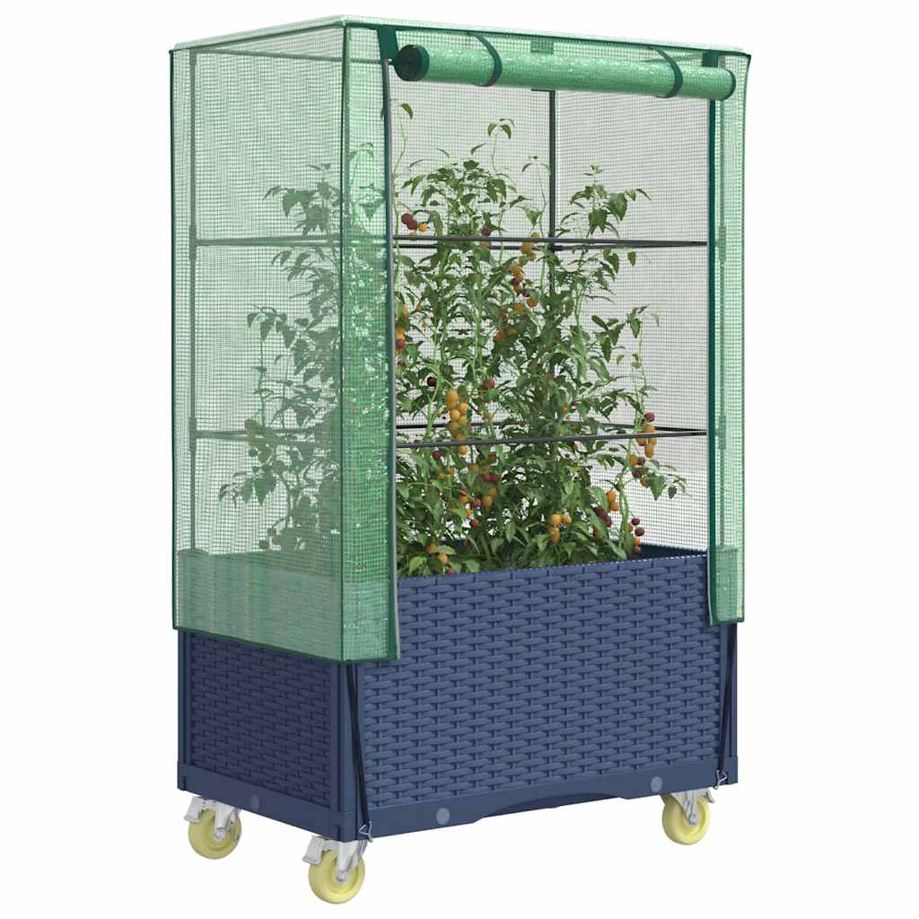 Planteur vidaxl élevé avec couverture et roues 80x50x182 cm rattanlook