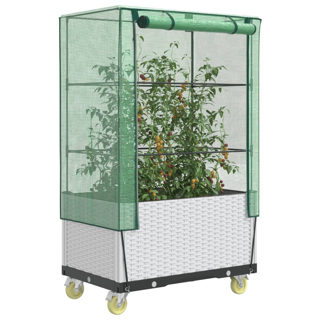Planteur vidaxl élevé avec couverture et roues 80x50x182 cm rattanlook