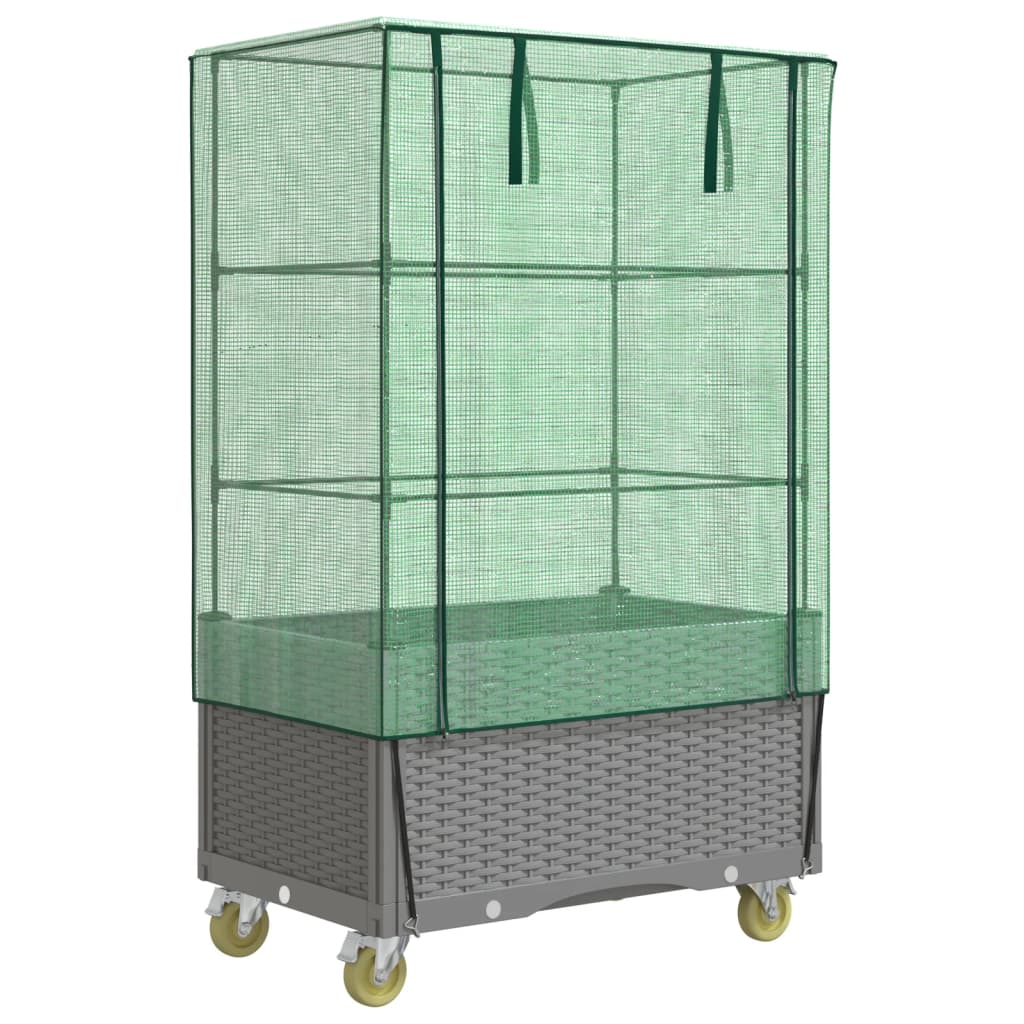 Planteur vidaxl élevé avec couverture et roues 80x50x182 cm rattanlook
