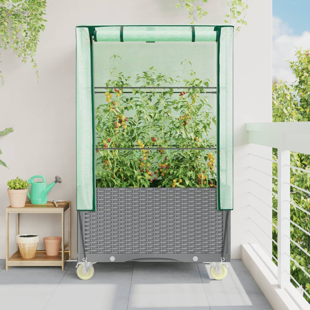 Planteur vidaxl élevé avec couverture et roues 80x50x182 cm rattanlook