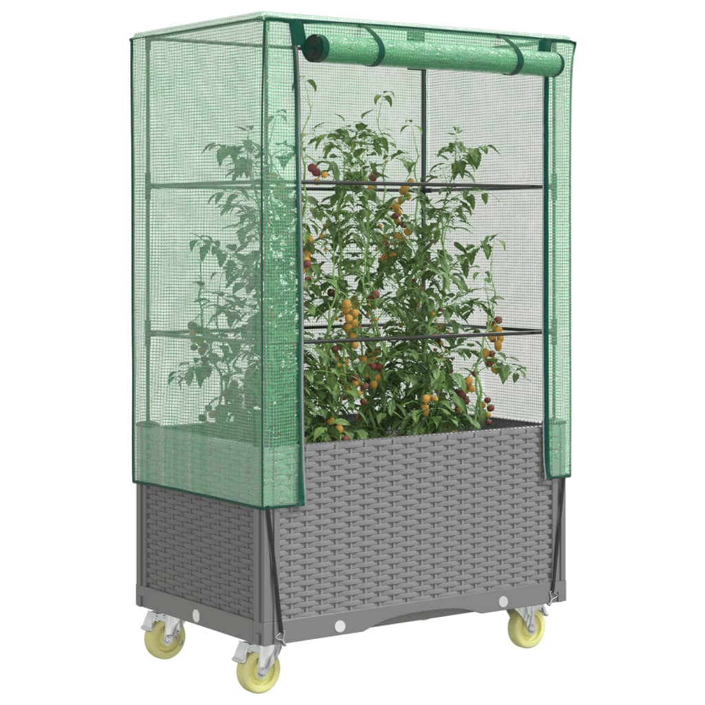 Planteur vidaxl élevé avec couverture et roues 80x50x182 cm rattanlook