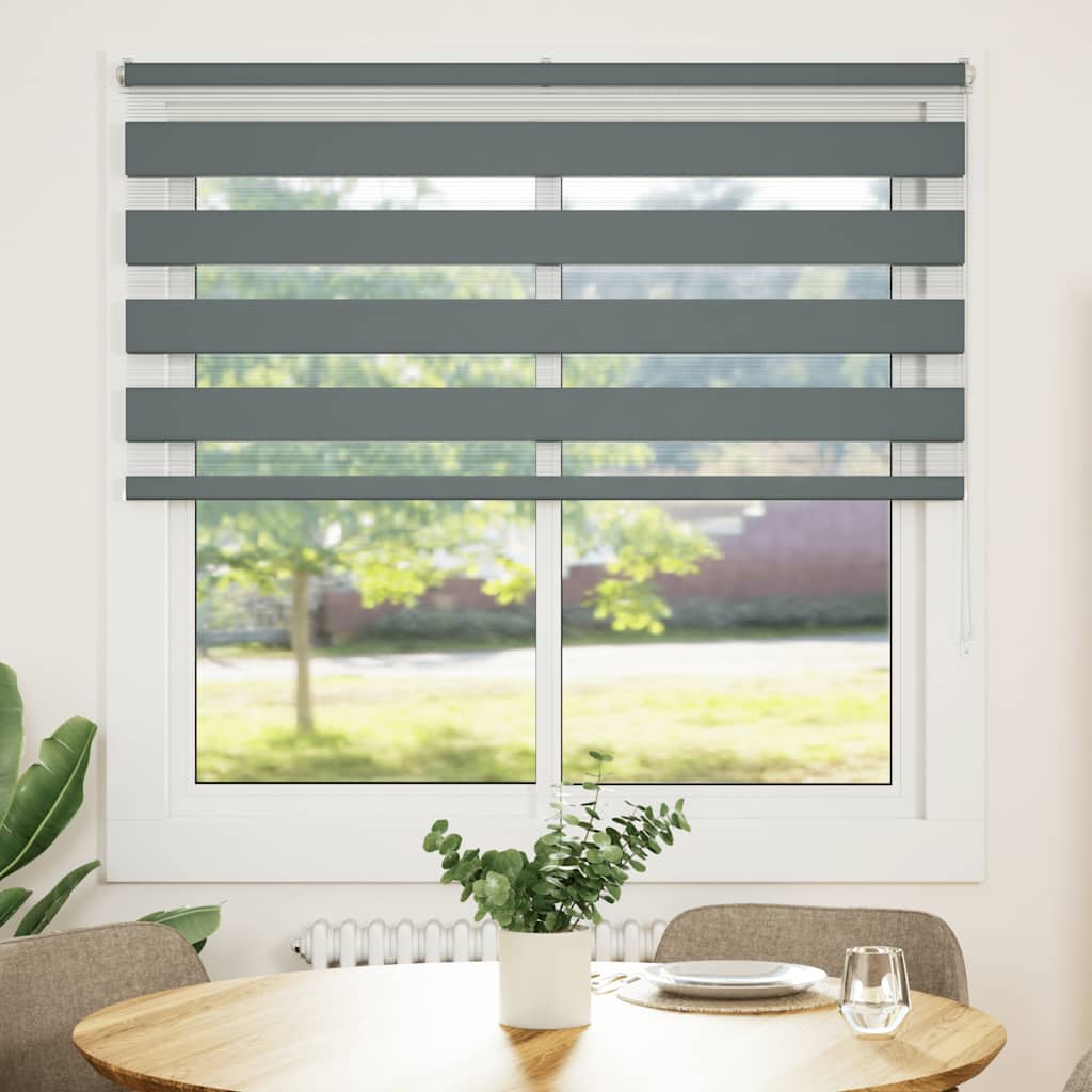VidaXL store enrouleur zèbre 140x150 cm largeur de tissu 135,9 cm gris foncé