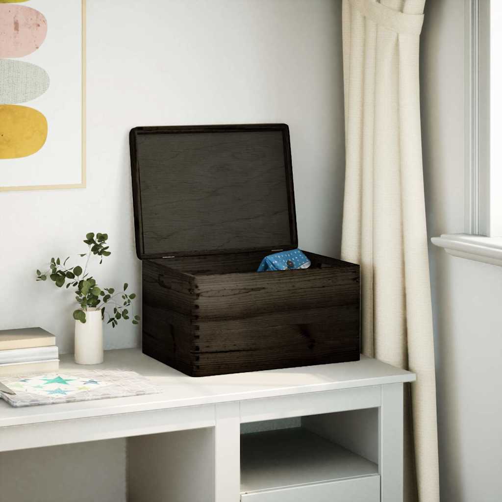 Vidaxl Boîte en bois avec poignées de couvercle 40x30x23cm en bois de pin noir