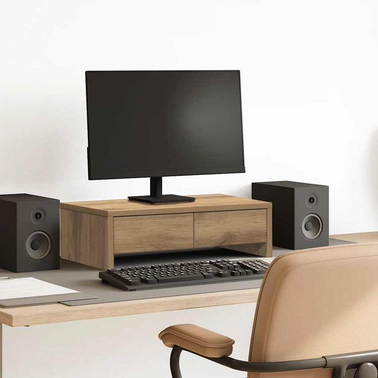 Vidaxxl support pour moniteur avec tiroirs 50x27x15 cm bois chêne artisanal