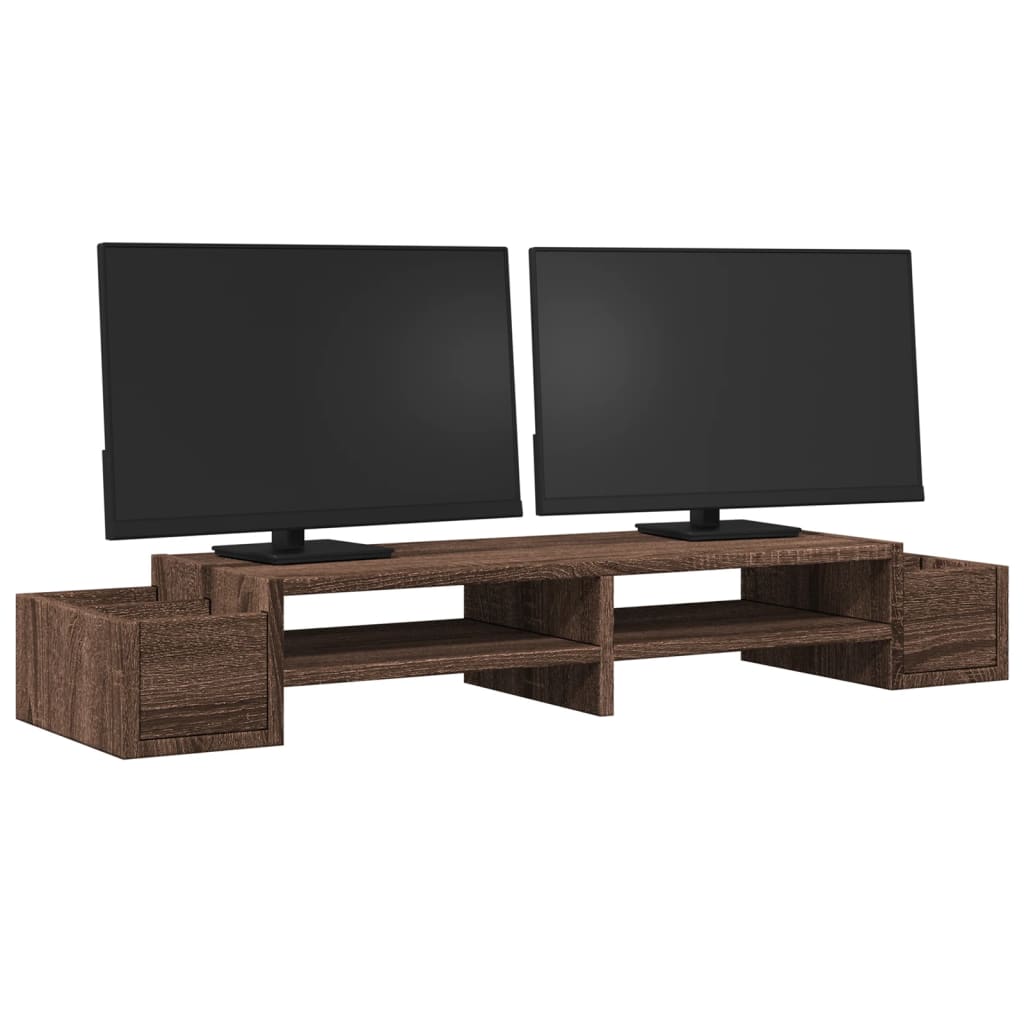 Support de moniteur Vidaxl avec espace de stockage 100x27x15 cm en bois brun en bois