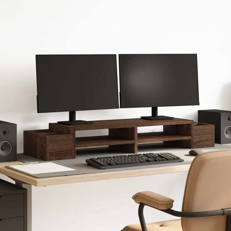 Support de moniteur Vidaxl avec espace de stockage 100x27x15 cm en bois brun en bois
