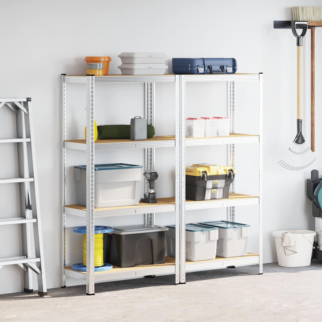 Racks de stockage vidaxl 4 couches 2 st en acier en bois transformé en argent coloré
