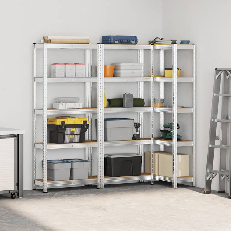 Racks de rangement Vidaxl 5 couches 3 st en acier et argent en bois transformé de couleur