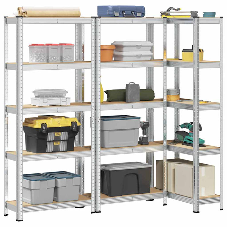 Racks de rangement Vidaxl 5 couches 3 st en acier et argent en bois transformé de couleur