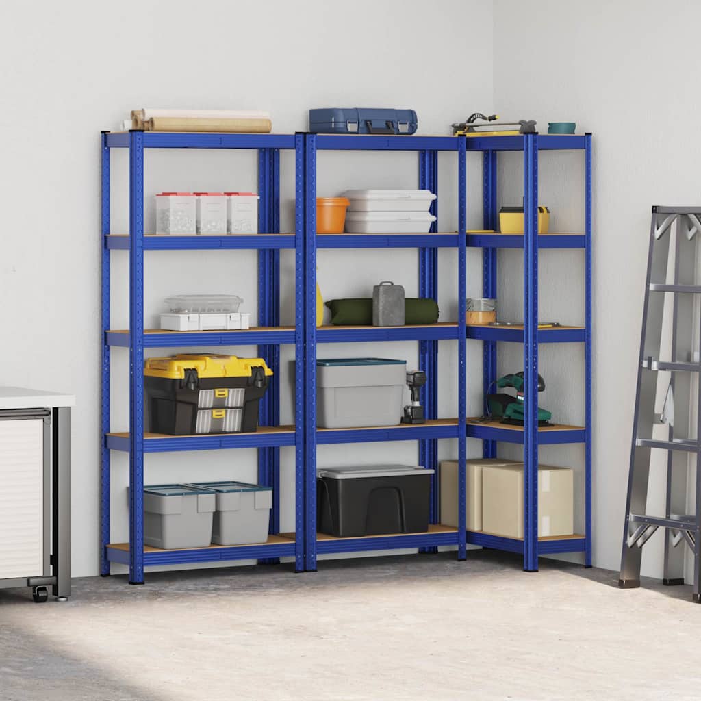 Racks de rangement Vidaxl 3 acier à 5 couches et bleu en bois transformé