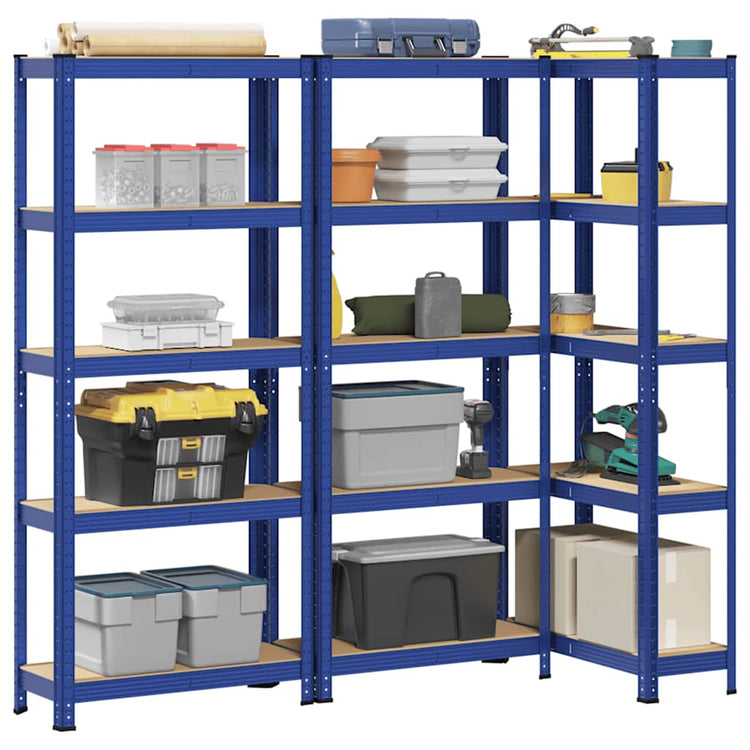 Racks de rangement Vidaxl 3 acier à 5 couches et bleu en bois transformé