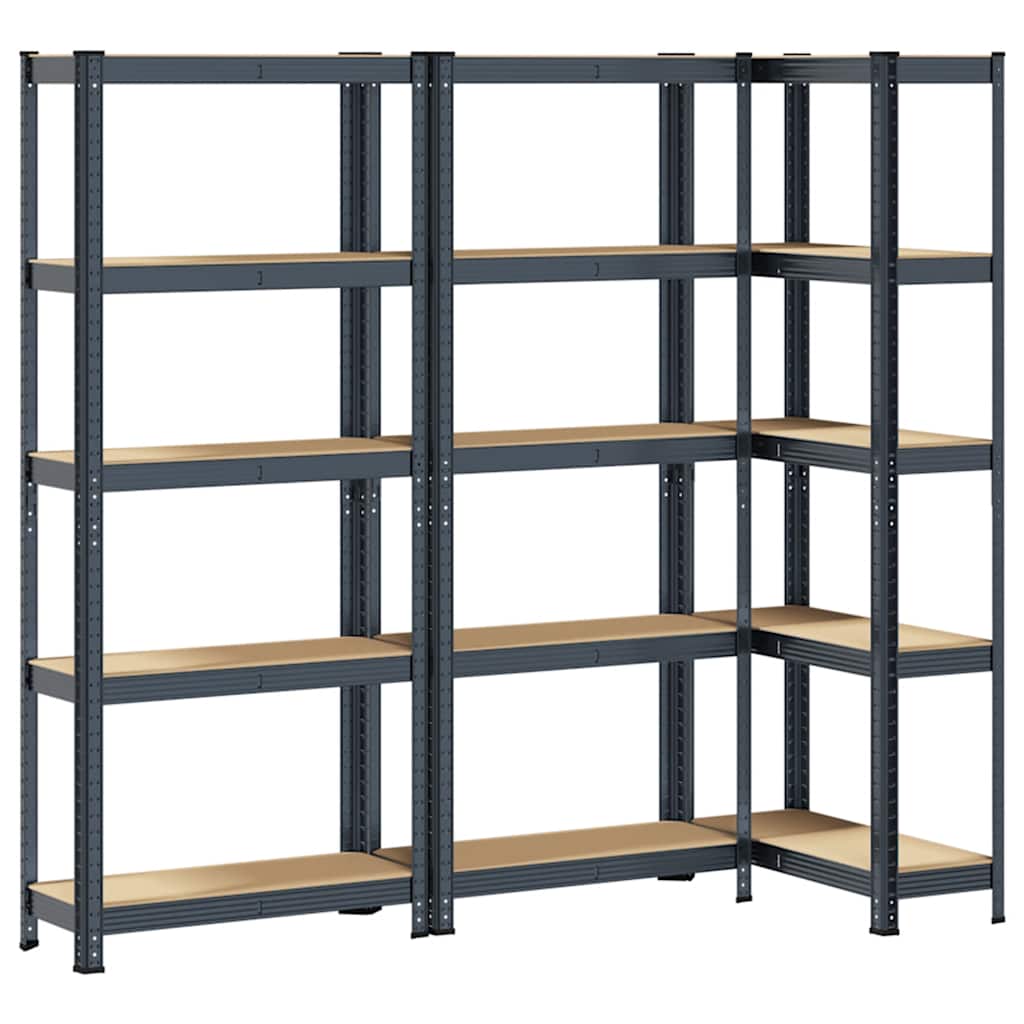 Racks de rangement Vidaxl 5 couches 3 st en acier en bois transformé en bois d'anthracite
