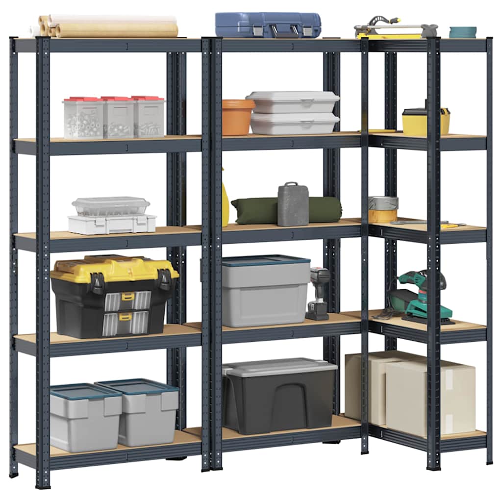 Racks de rangement Vidaxl 5 couches 3 st en acier en bois transformé en bois d'anthracite
