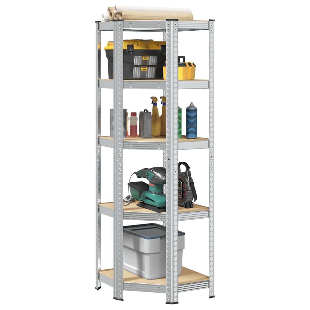 Vidaxl Corner Rack en acier à 5 couches et en bois transformé en argent coloré