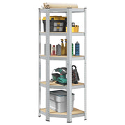 Vidaxl Corner Rack en acier à 5 couches et en bois transformé en argent coloré - afbeelding 1