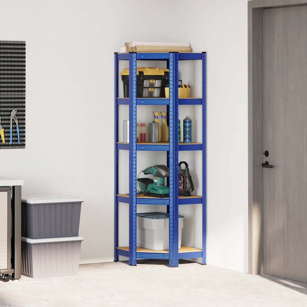 Vidaxl Hoekrek en acier de 5 couches et bleu en bois transformé