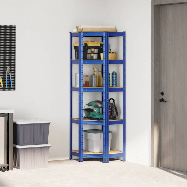 Vidaxl Hoekrek en acier de 5 couches et bleu en bois transformé
