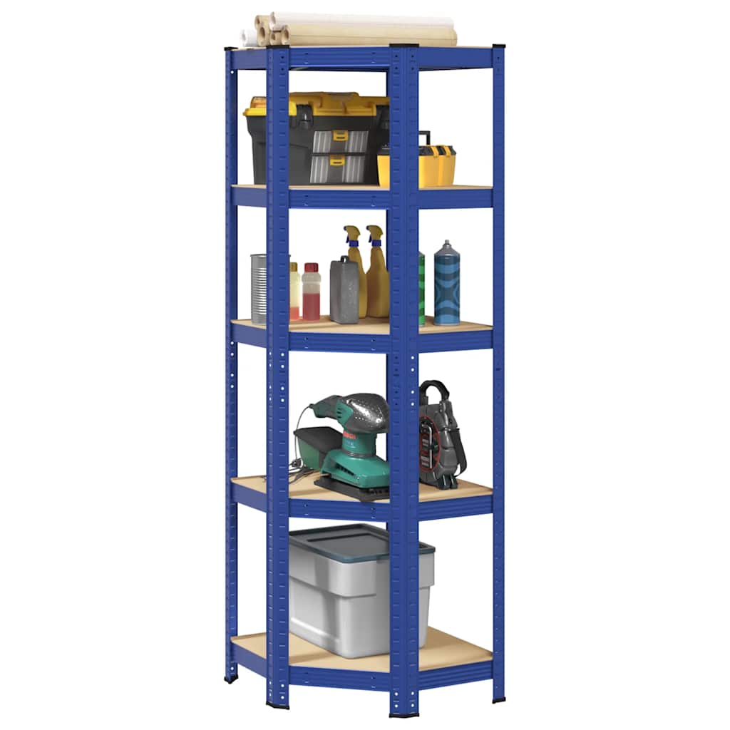 Vidaxl Hoekrek en acier de 5 couches et bleu en bois transformé