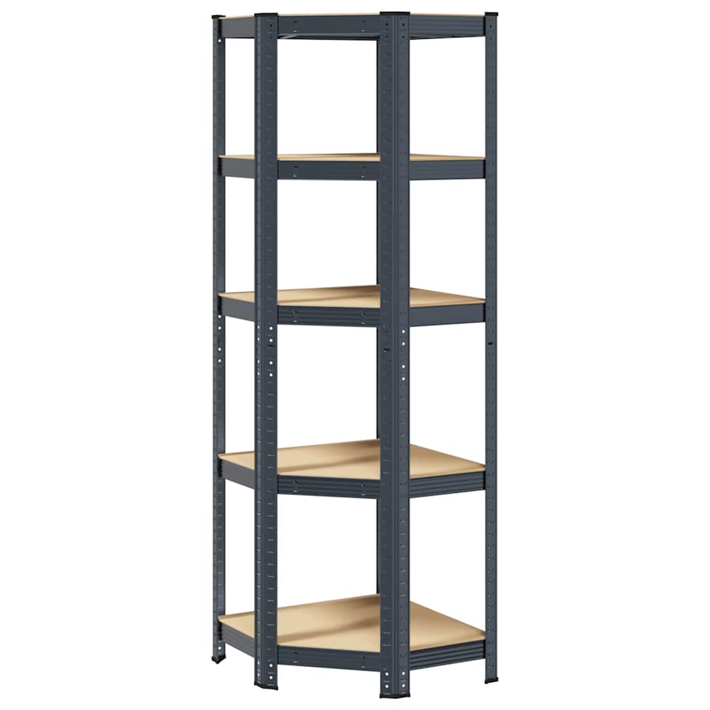 Vidaxl Hoekrek 5 couches en acier et en bois transformé en bois d'anthracite