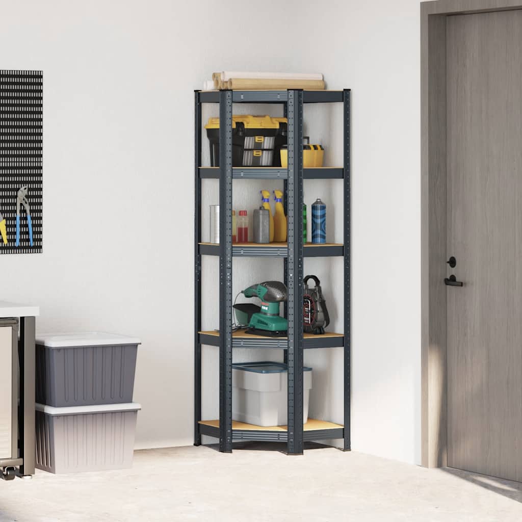 Vidaxl Hoekrek 5 couches en acier et en bois transformé en bois d'anthracite