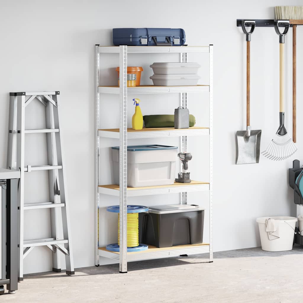 Rack de stockage Vidaxl en acier à 5 couches et en bois transformé en argent coloré