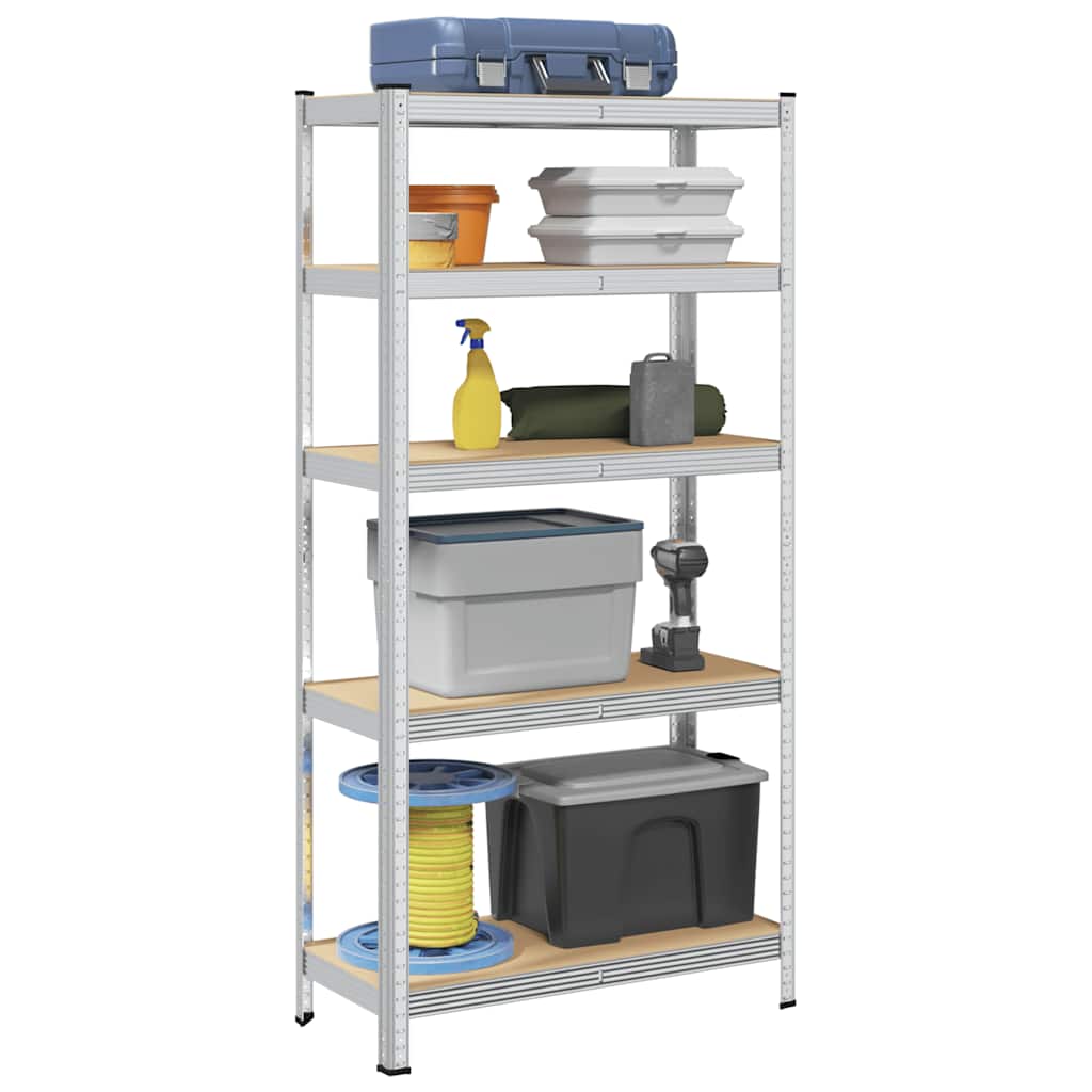 Rack de stockage Vidaxl en acier à 5 couches et en bois transformé en argent coloré