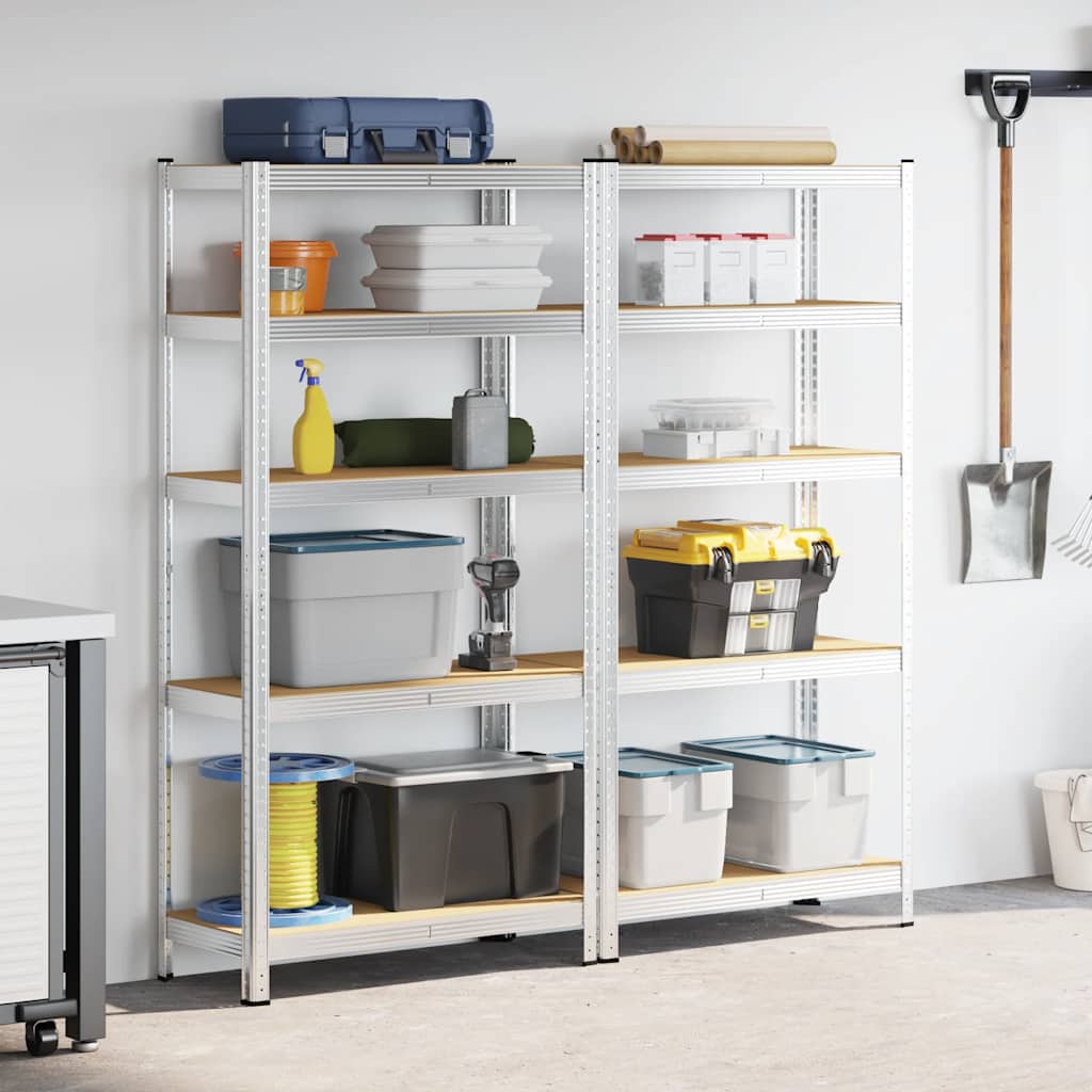 Racks de rangement Vidaxl 5 couches 2 st en acier et argent en bois transformé de couleur