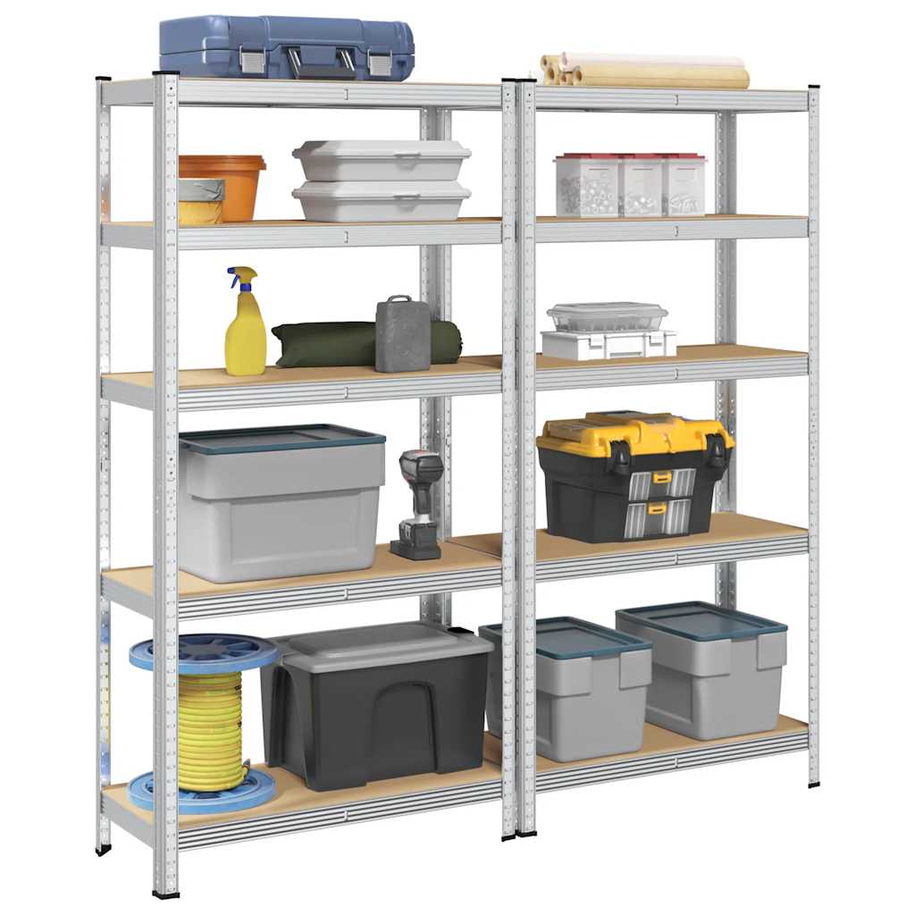 Racks de rangement Vidaxl 5 couches 2 st en acier et argent en bois transformé de couleur