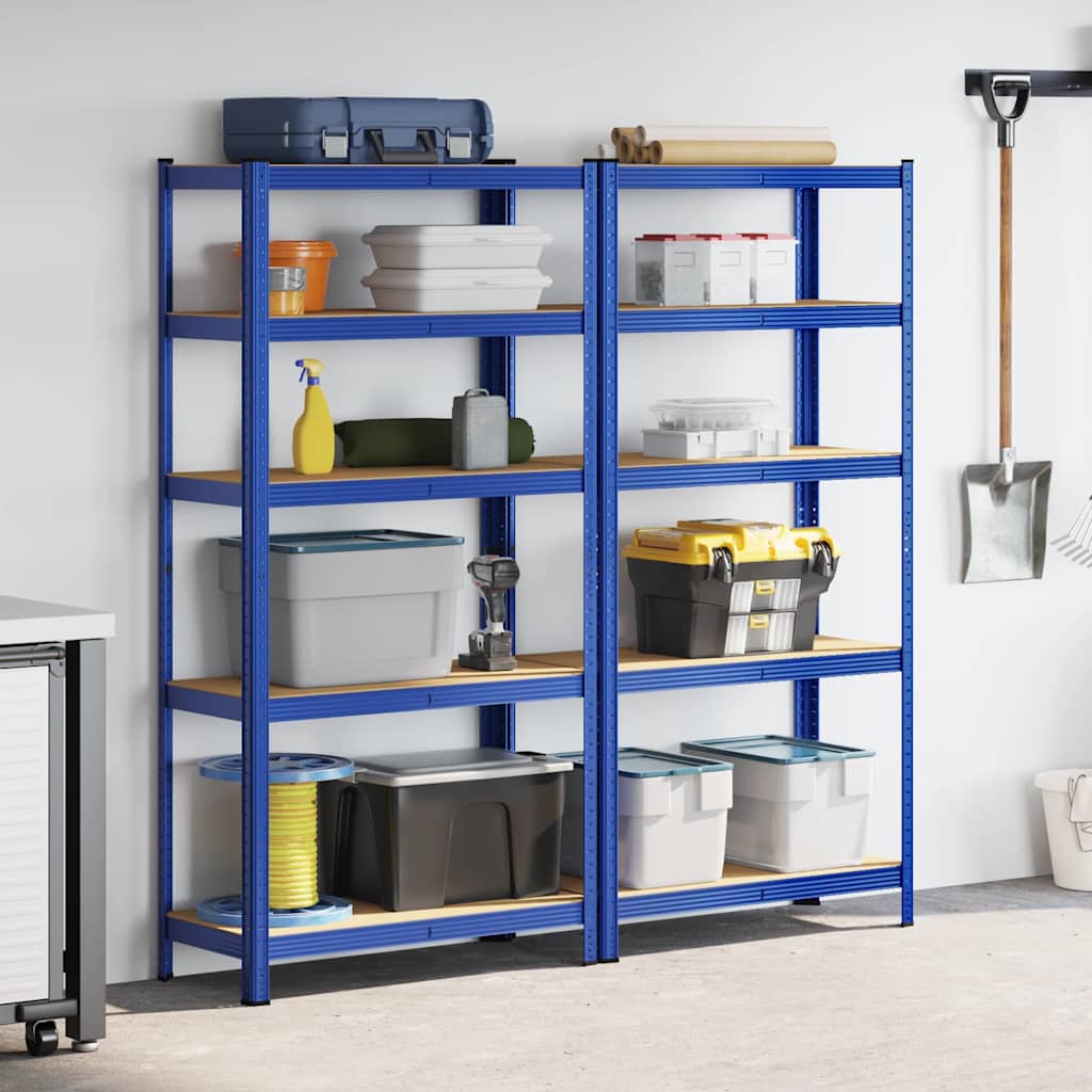 Racks de rangement Vidaxl 2 acier à 5 couches et bleu en bois transformé